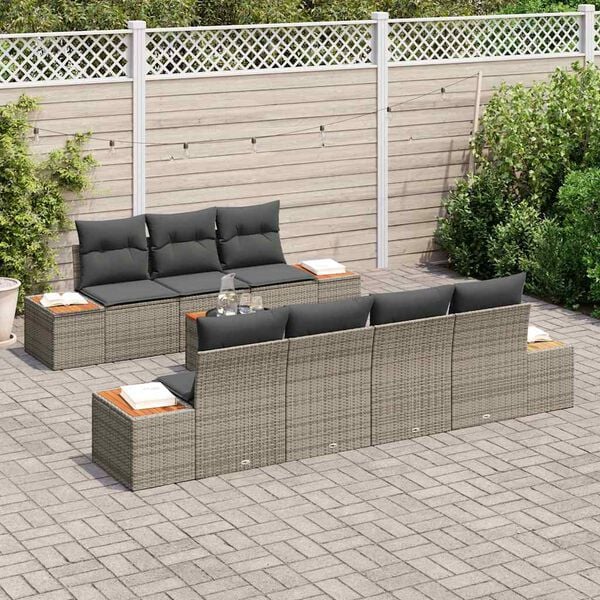 vidaXL Garten-Sofa-Set mit Kissen mit Speicher 8 pcs Grau Poly Rattan