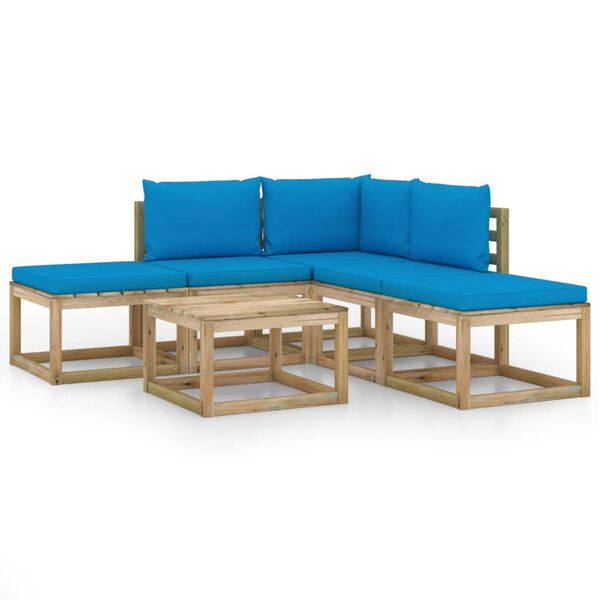 vidaXL 6-tlg. Garten-Lounge-Set mit Hellblauen Kissen
