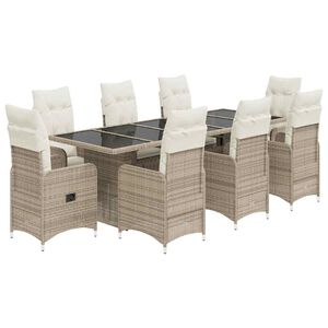 vidaXL 9-tlg. Garten-Bistro-Set mit Kissen Beige Poly Rattan