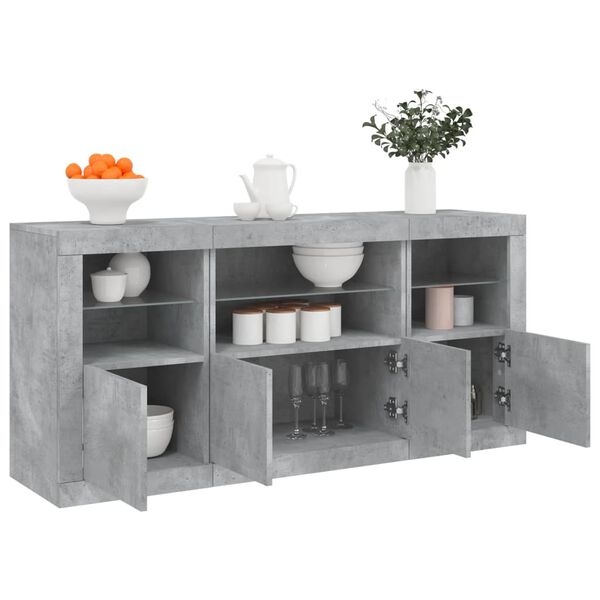 vidaXL Sideboard mit LED-Leuchten Betongrau 142,5x37x67 cm