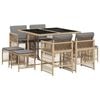 vidaXL 9-tlg. Garten-Essgruppe mit Kissen Beigemischung Poly Rattan