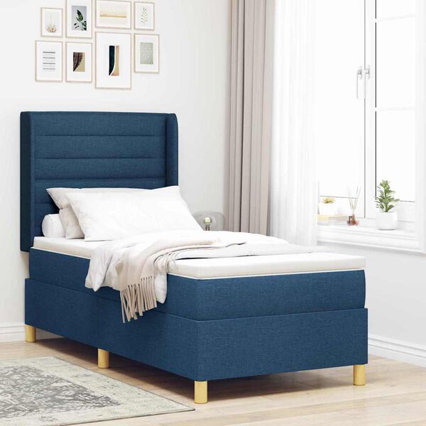vidaXL Boxspringbett mit Matratze Blau 100 x 200 cm Stoff