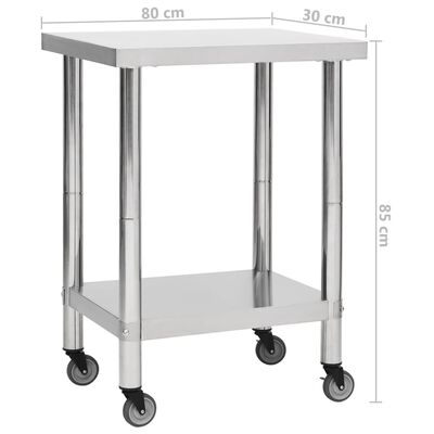 vidaXL Küchen-Arbeitstisch mit Rollen 80x30x85 cm Edelstahl