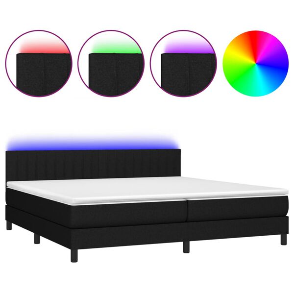 vidaXL Boxspringbett mit Matratze & LED Schwarz 200x200 cm Stoff