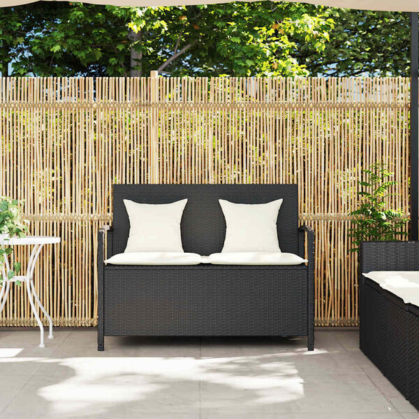 vidaXL Gartenbank mit Stauraum und Kissen Schwarz Poly Rattan