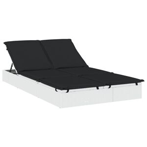 vidaXL Sonnenliege f&uuml;r 2 Personen mit Kissen Wei&szlig; Poly Rattan
