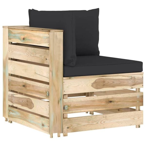 vidaXL Modulares Ecksofa mit Kissen Grün Imprägniertes Holz