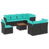 vidaXL 9-tlg. Garten-Sofagarnitur mit Kissen Schwarz Poly Rattan