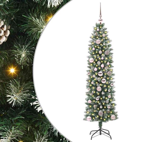 vidaXL K&uuml;nstlicher schlanker Weihnachtsbaum Gr&uuml;n und Wei&szlig; 150 cm