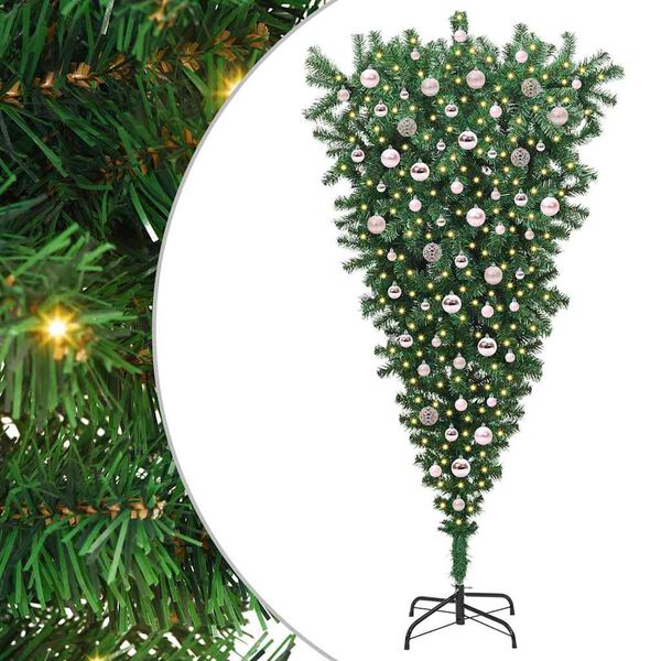 vidaXL Umgedrehter Kunst Weihnachtsbaum mit Kugelset Gr&uuml;n 210 cm PVC