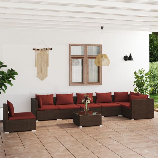 vidaXL 8-tlg. Garten-Lounge-Set mit Kissen Poly Rattan Braun
