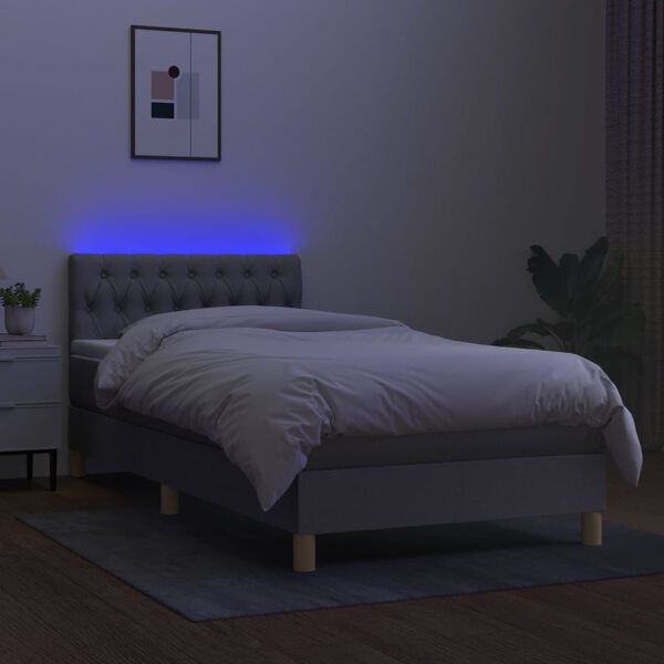 vidaXL Boxspringbett mit Matratze & LED Hellgrau 90x190 cm Stoff