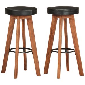 vidaXL Barhocker 2 Stk. Echtleder und Massivholz Akazie