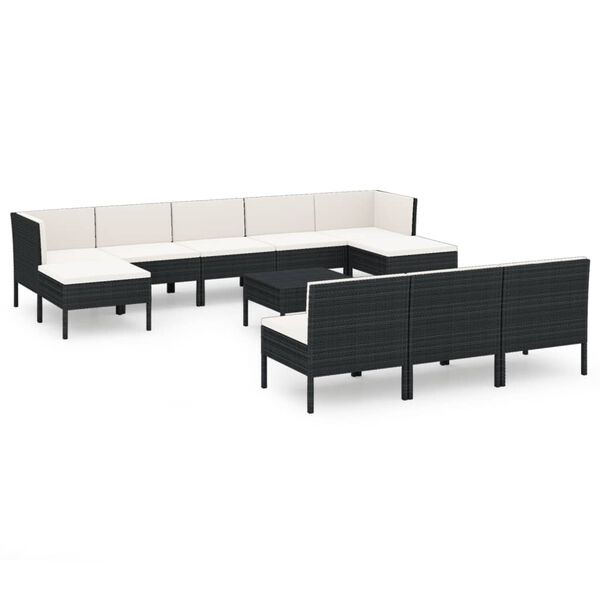 vidaXL 11-tlg. Garten-Lounge-Set mit Auflagen Poly Rattan Schwarz
