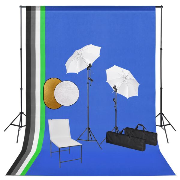 vidaXL Fotostudio-Set mit Lampen, Schirmen, Hintergrund, Reflektor