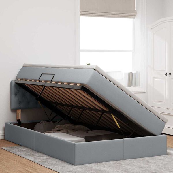 vidaXL Bett mit Stauraum und LED mit LED Hellgrau 120 x 200 cm Stoff