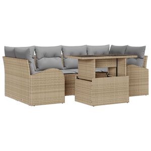 vidaXL Garten-Sofa-Set mit Kissen mit Speicher 7 pcs Beige Poly Rattan