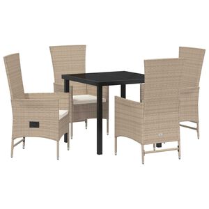 vidaXL Garten Essgruppe mit Kissen 5 pcs Beige Poly-Rattan