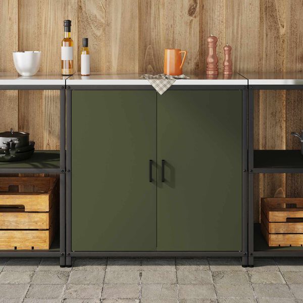 vidaXL K&uuml;chenaufbewahrung mit Regal Olive Gr&uuml;n 60 x 50 x 92 cm Stahl