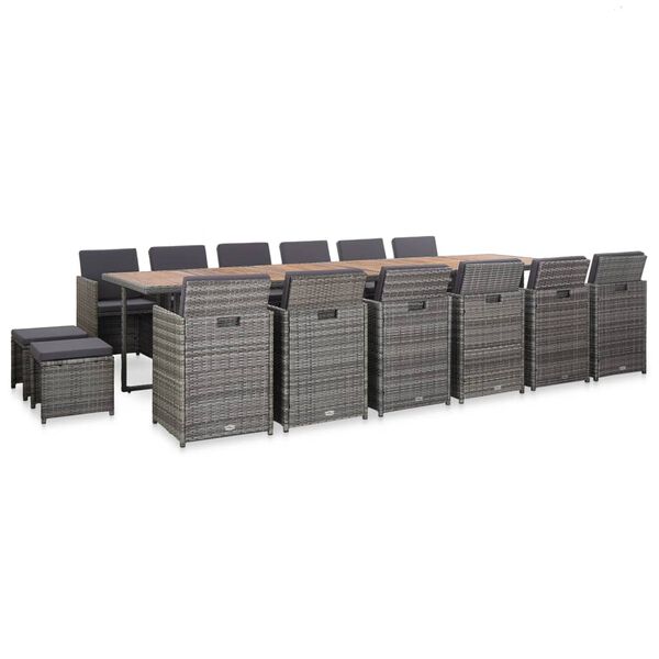 vidaXL 17-tlg. Garten-Essgruppe mit Auflagen Poly Rattan Grau