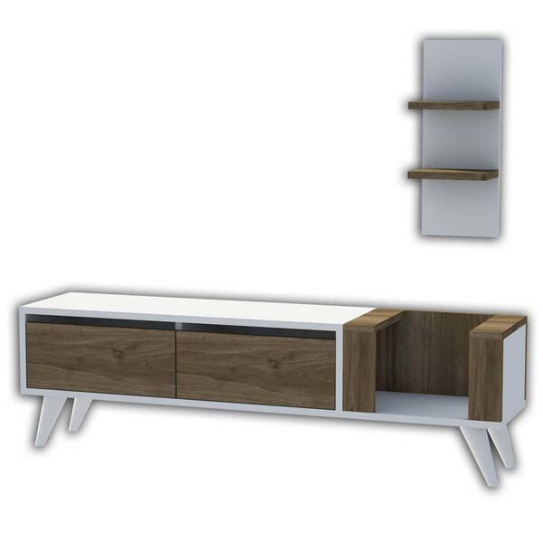 Homemania TV-Schrank Pers 130x30x38,6 cm Wei&szlig; und Walnuss