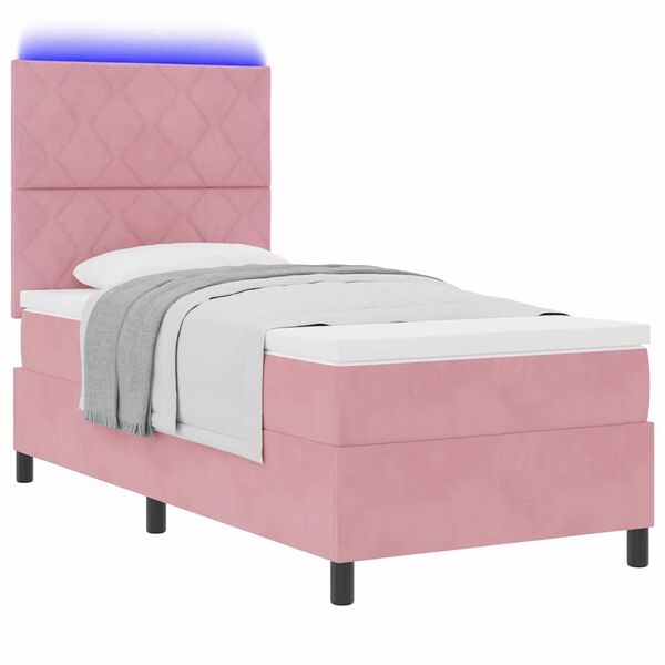 vidaXL LED Boxspringbett mit Matratze Rosa 90 x 190 cm Stoff