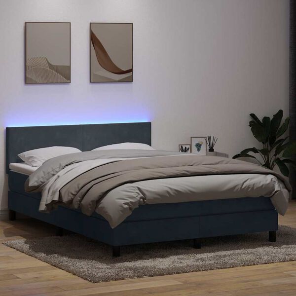 vidaXL Boxspringbett mit Matratze & LED Dunkelgrau 140x220 cm Samt