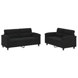 vidaXL 2-tlg. Sofagarnitur mit Kissen Schwarz Mikrofasergewebe