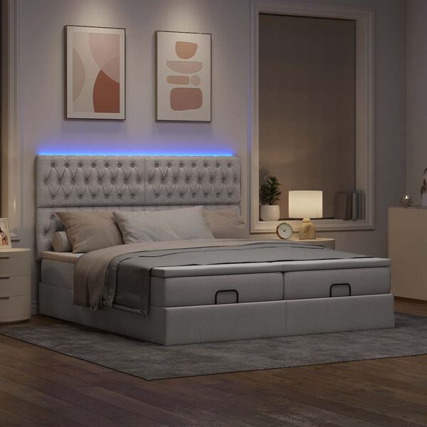 vidaXL Ottoman-Bett mit Matratzen & LEDs Taupe 160x200 cm Stoff