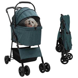 vidaXL Faltbarer Haustierwagen Gr&uuml;n 81 x 47 x 99 cm Polyester