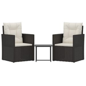vidaXL 3-tlg. Garten-Lounge-Set mit Kissen Poly Rattan Schwarz