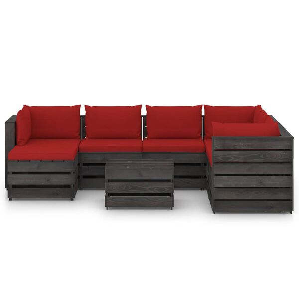 vidaXL 8-tlg. Garten-Lounge-Set mit Kissen Grau Impr&auml;gniertes Holz