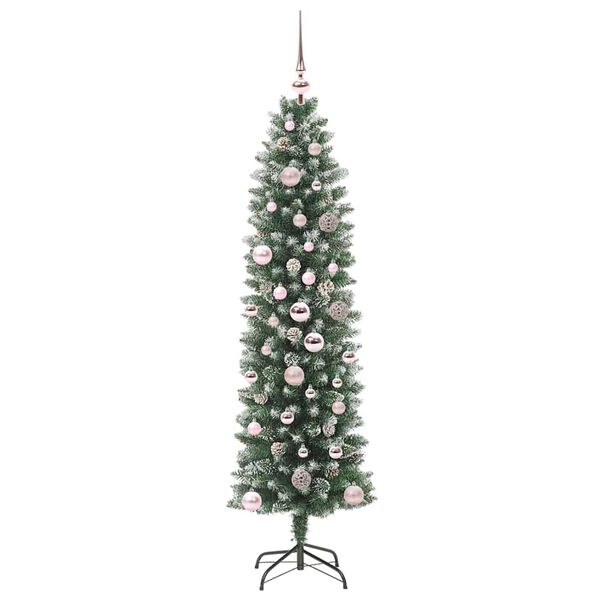vidaXL K&uuml;nstlicher schlanker Weihnachtsbaum Gr&uuml;n und Wei&szlig; 150 cm