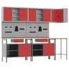 vidaXL Arbeitsschrankset mit Schubladen mit Regal 10 Stk. Rot und Grau