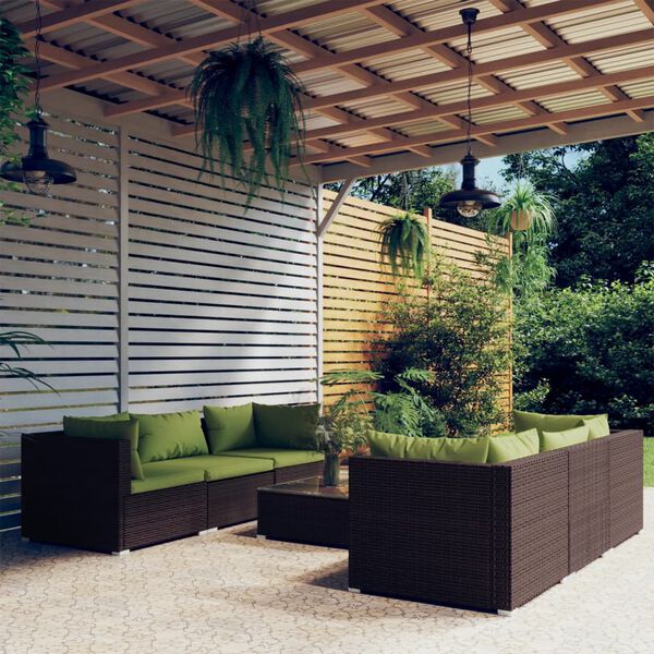 vidaXL 7-tlg. Garten-Lounge-Set mit Kissen Poly Rattan Braun