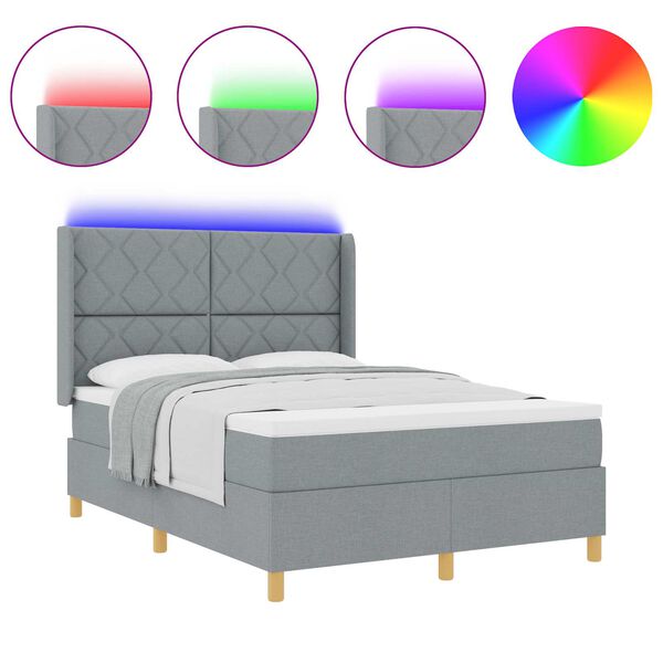 vidaXL Boxspringbett mit Matratze Hellgrau 140 x 200 cm Stoff