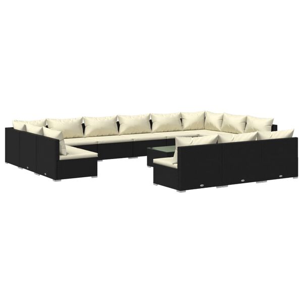 vidaXL 14-tlg. Garten-Lounge-Set mit Kissen Schwarz Poly Rattan