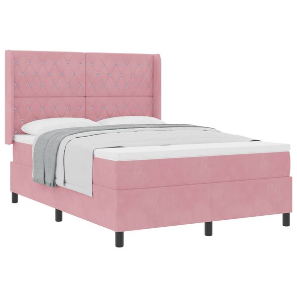 vidaXL Boxspringbett mit Matratze mit Kopfteil Rosa 140 x 200 cm Samt