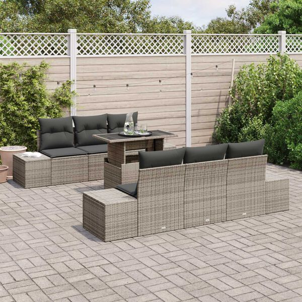 vidaXL Garten-Sofa-Set mit Kissen 7 pcs Grau