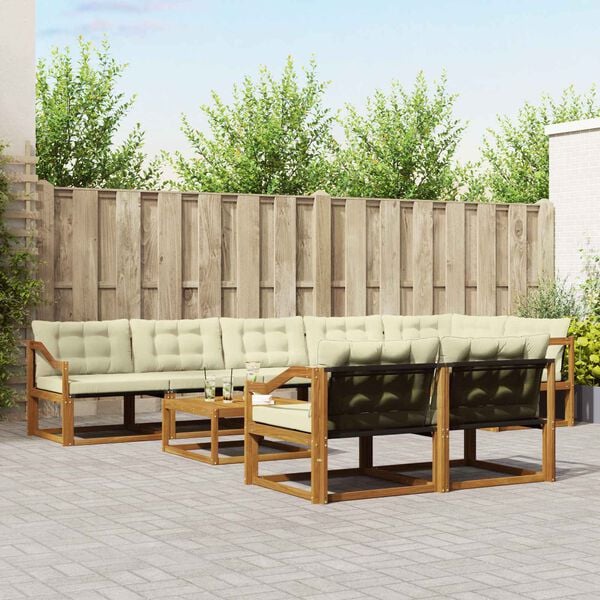 vidaXL Outdoor-Sofagarnitur mit Kissen 9 pcs Natur und Creme