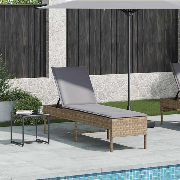 vidaXL Sonnenliege mit Auflage Beige 55x200x44 cm Poly Rattan