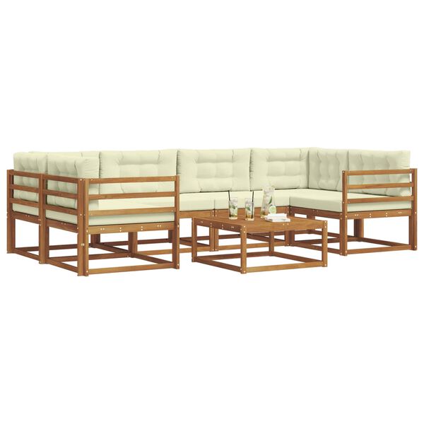 vidaXL Outdoor-Sofagarnitur mit Kissen 7 pcs Natur und Creme