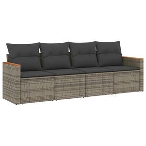 vidaXL 4-tlg. Garten-Sofagarnitur mit Kissen Grau Poly Rattan