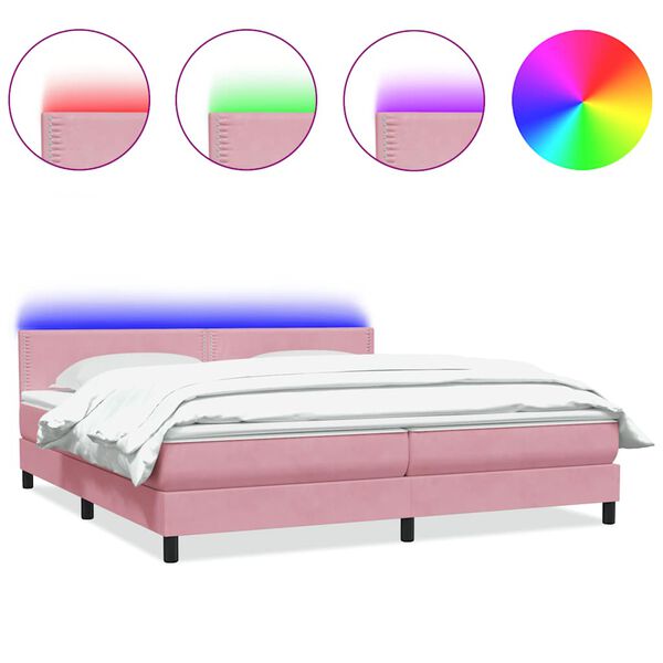 vidaXL Boxspringbett mit Matratze & LED Rosa 180x220 cm Samt