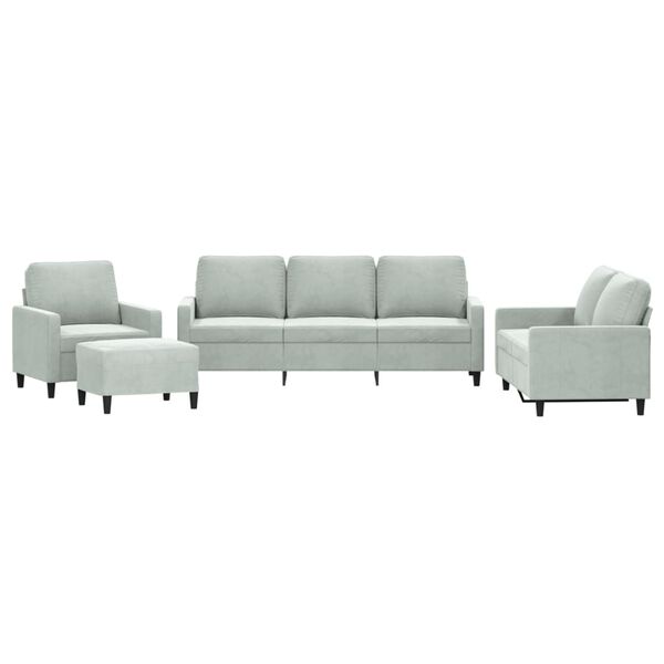 vidaXL 4-tlg. Sofagarnitur mit Kissen Hellgrau Samt