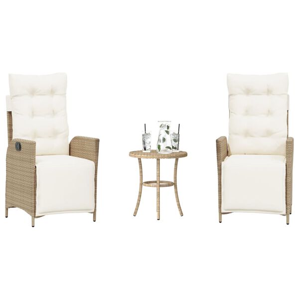 vidaXL 3-tlg. Bistro-Set mit Kissen Beige Poly Rattan