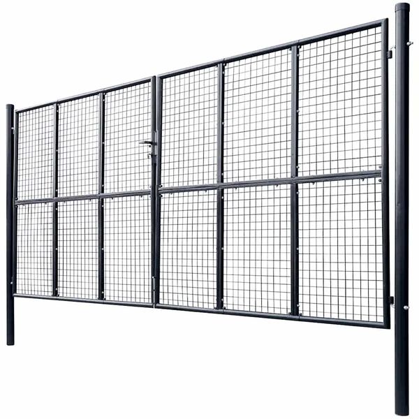 vidaXL Maschen-Gartentor verzinkter Stahl 400 x 175 cm Grau