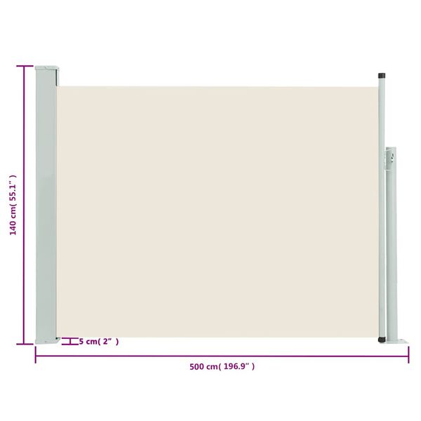 vidaXL Ausziehbare Seitenmarkise 140&times;500 cm Creme