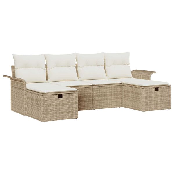 vidaXL Gartensofa-set mit Kissen 6 pcs Beige und Creme Poly-Rattan