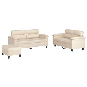 vidaXL 3-tlg. Sofagarnitur mit Kissen Beige Mikrofasergewebe